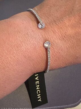 Givenchy Silver Open Cuff Bracelet with Crystal Ends
